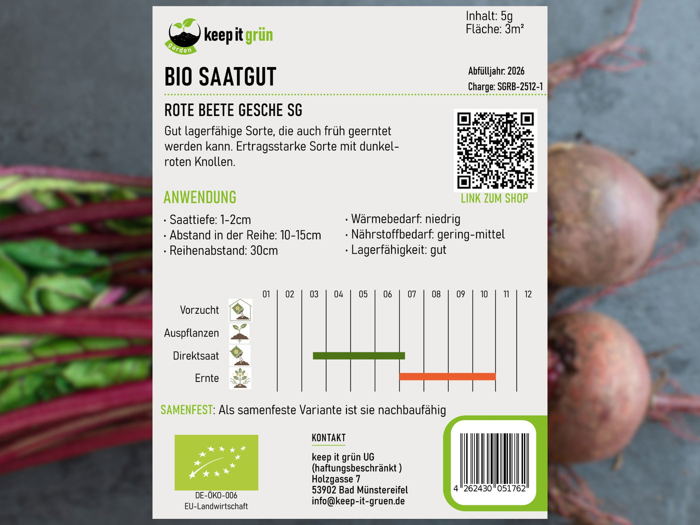 Bio Saatgut Rote Beete 'Gesche SG' – keep it grün