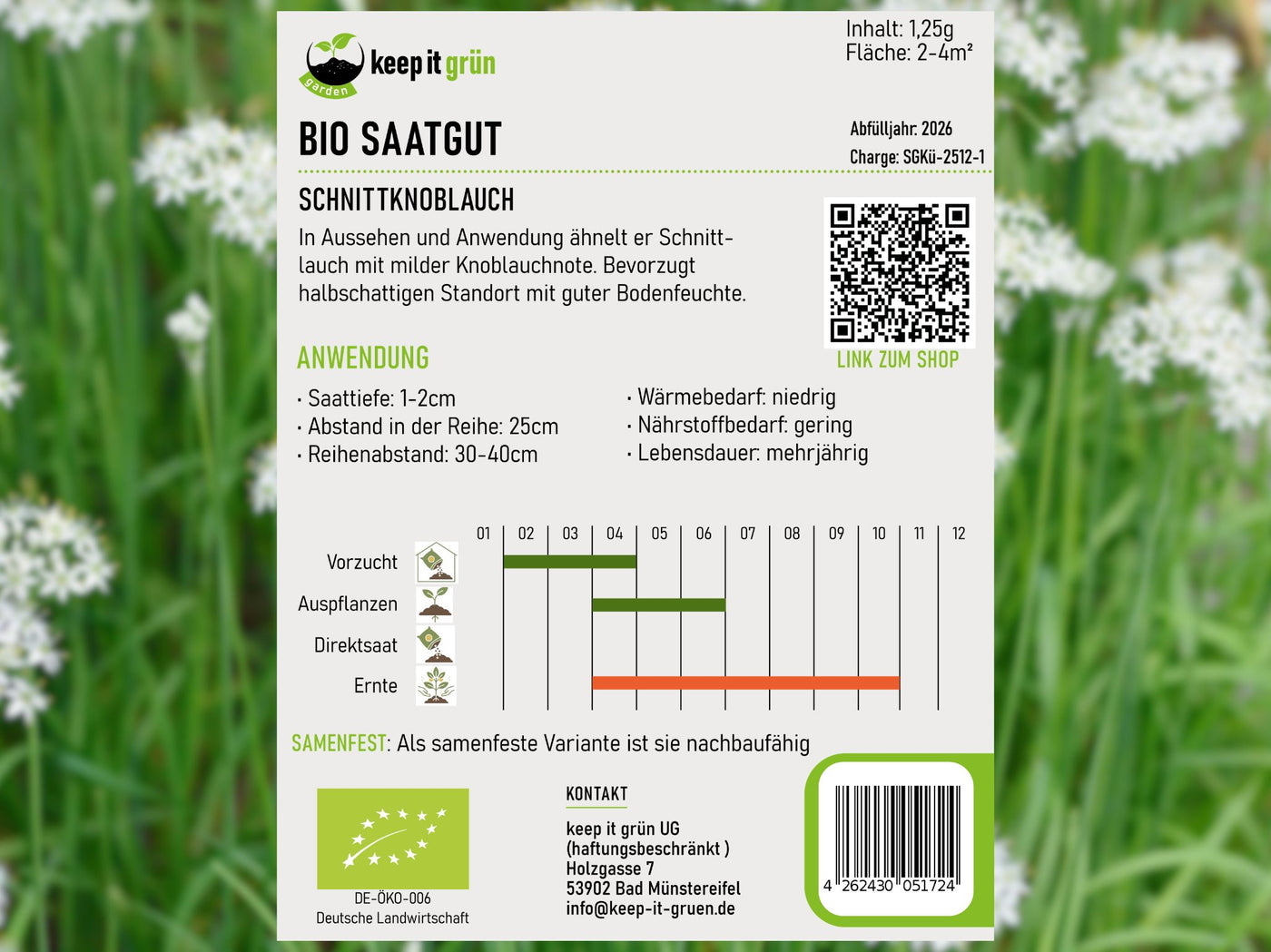 Bio Saatgut Schnittknoblauch – keep it grün