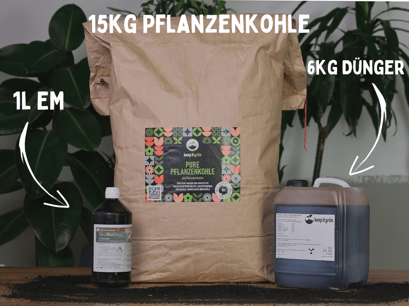Pflanzenkohle+ SET mit Vinasse und EM (15kg) - keep it grün